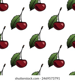 Seamless pattern with cherry doodle for decorative print, wrapping paper, greeting cards, wallpaper and fabric