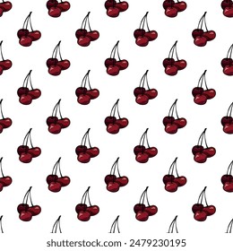 Seamless pattern with cherry doodle for decorative print, wrapping paper, greeting cards, wallpaper and fabric