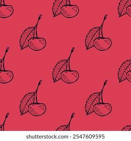Seamless pattern with cherry doodle for decorative print, wrapping paper, greeting cards, wallpaper and fabric
