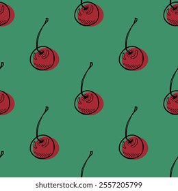 Seamless pattern with cherry doodle for decorative print, wrapping paper, greeting cards, wallpaper and fabric