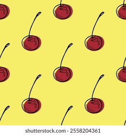 Seamless pattern with cherry doodle for decorative print, wrapping paper, greeting cards, wallpaper and fabric