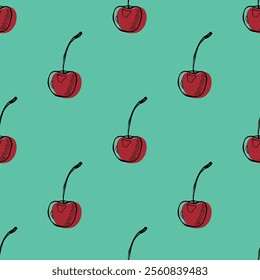 Seamless pattern with cherry doodle for decorative print, wrapping paper, greeting cards, wallpaper and fabric
