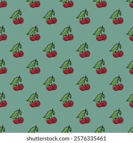 Seamless pattern with cherry doodle for decorative print, wrapping paper, greeting cards, wallpaper and fabric