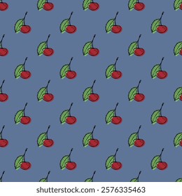 Seamless pattern with cherry doodle for decorative print, wrapping paper, greeting cards, wallpaper and fabric