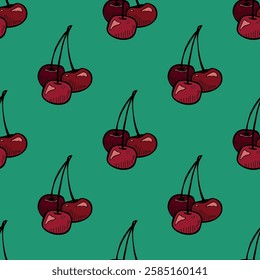 Seamless pattern with cherry doodle for decorative print, wrapping paper, greeting cards, wallpaper and fabric