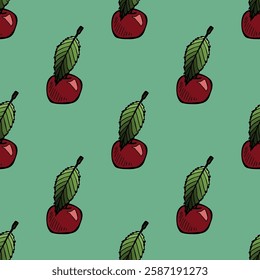 Seamless pattern with cherry doodle for decorative print, wrapping paper, greeting cards, wallpaper and fabric