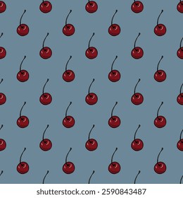 Seamless pattern with cherry doodle for decorative print, wrapping paper, greeting cards, wallpaper and fabric