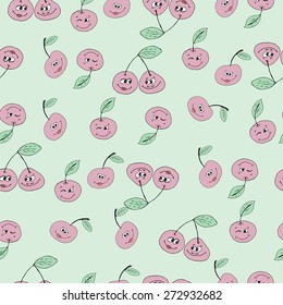  Seamless pattern cherry in doodle style. Vector Baby Background In Doodle Style
