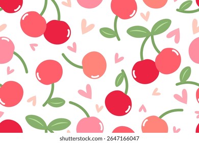 Seamless pattern with cherry flowers and leaves.
