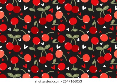 Seamless pattern with cherry flowers and leaves.
