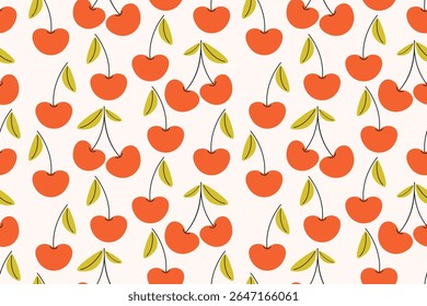 Seamless pattern with cherry flowers and leaves.
