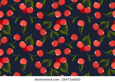 Seamless pattern with cherry flowers and leaves.
