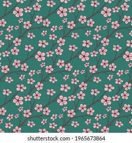 Seamless pattern cherry flowers in spring