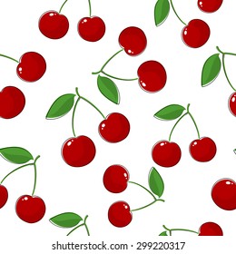 Seamless Pattern of Cherry, Fruit Berry Pattern, Wild  Sweet  Bird Cherry , Vector Illustration