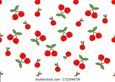 Seamless pattern with cherry. Fruit repeated background. Vector bright for fabric , print or wallpaper