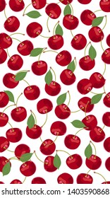 Seamless pattern cherry fruits, Fresh organic food, Red fruits berry pattern on white. Vector illustration.