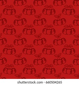 Seamless pattern, cherry, hand drawing, vector