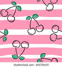 seamless pattern with cherry, hand drawn style