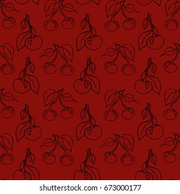 Seamless pattern with cherry. Hand drawn