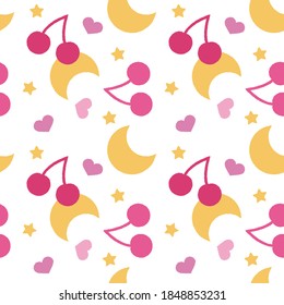 Seamless pattern of a cherry, heart and moon Web graphics