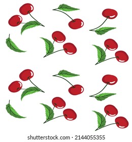 Seamless Pattern With Cherry isolated on white.