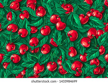Seamless pattern with cherry and leaves