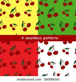 Seamless pattern with cherry on 4 different backgrounds