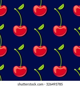 seamless pattern with cherry on dark blue background