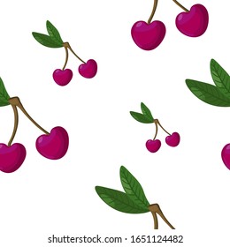 seamless pattern with cherry on a white background in cartoon style . cherry berry. vector illustration.