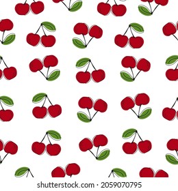 Seamless pattern with cherry on white background. Juicy berries flat vector illustration