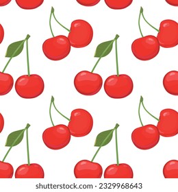 Seamless pattern with cherry on a white background. Flat style vector illustration for summer stylish design, wallpapers, packaging, textiles, fabrics.