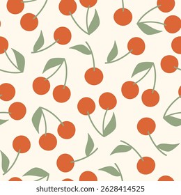 Seamless pattern with cherry on a white background. Berry vector summer illustration. Repeating print, cherry pattern.
