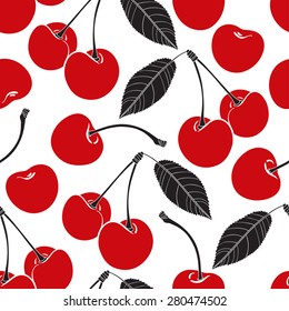 Seamless pattern with cherry on a white background.