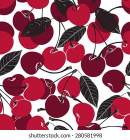 Seamless pattern with cherry on a white background.