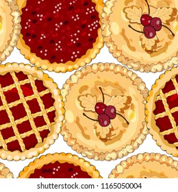 Seamless pattern with cherry pies. The theme of autumn, harvest and thanksgiving.