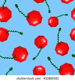 seamless pattern cherry pixels on a blue background