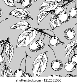 Seamless pattern with cherry in a sketch style