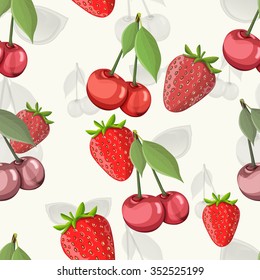 Seamless pattern "Cherry and strawberries". Can be used on different package paper, wrapping, as background, phones covers and etc. Vector.