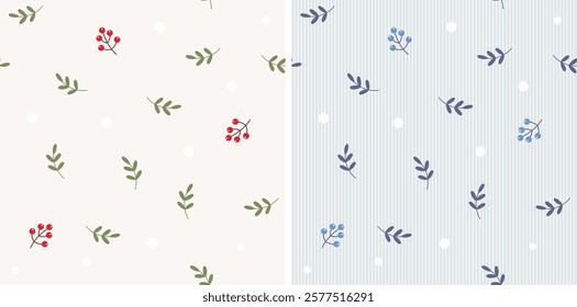 Seamless pattern with cherry, strawberry, cranberry, leaf, leaves on pink, blue stripe. Cute lovely pattern. 