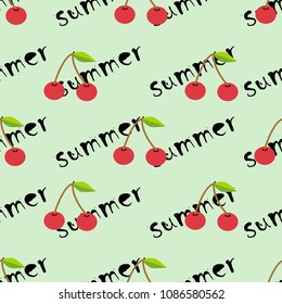 seamless pattern with cherry. Summer fresh fruit background.