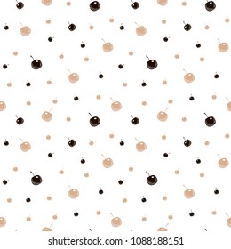 Seamless pattern cherry. Tasty berries on a light background. Brown colors for stylish design of wall-paper, textiles and any other press. Hand drawn vector stock illustration.