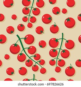 Seamless pattern of cherry tomatoes. Small tomatoes on a craft background. Decorative pattern for wrapping paper, fabric, wallpaper.