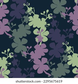 Seamless pattern with cherry tree blossom. Vintage hand drawn vector illustration in sketch style. Pink cherry flowers textile print, spring tree blossom fabric, rosy simple flowers.