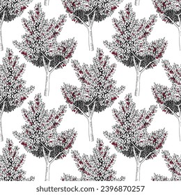 Seamless pattern with cherry trees