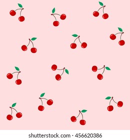 Seamless pattern with cherry twins, vector texture for surfaces on pink background