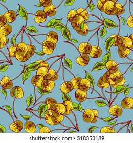 Seamless pattern cherry. Vector hand-drawn illustration