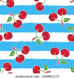 Seamless pattern with cherry. Vector illustration. Design element for wallpaper, fabric or wrapping paper.