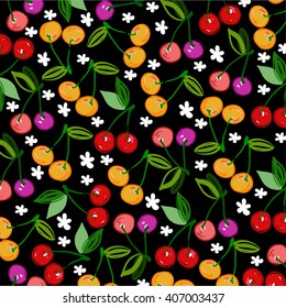 Seamless pattern with cherry. Vector illustration.