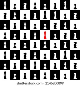 Seamless pattern with chess figures. Black and white pattern.