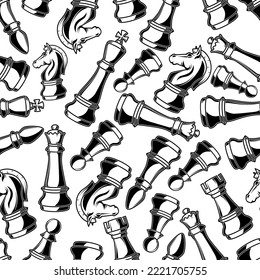 Seamless pattern with chess figures. Design element for decoration, poster, banner. Vector illustration